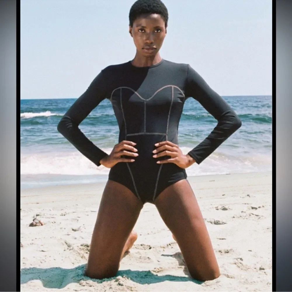 NWT MARA HOFFMAN Lido Surf One-Piece Swimsuit Rashguard Black XS